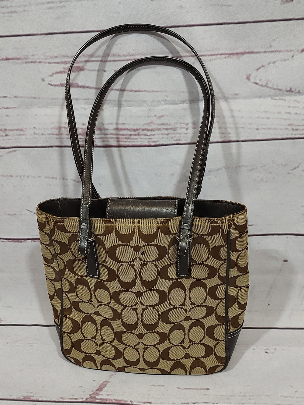 Coach Brown Signature Canvas Tote with Dark Brown Trim